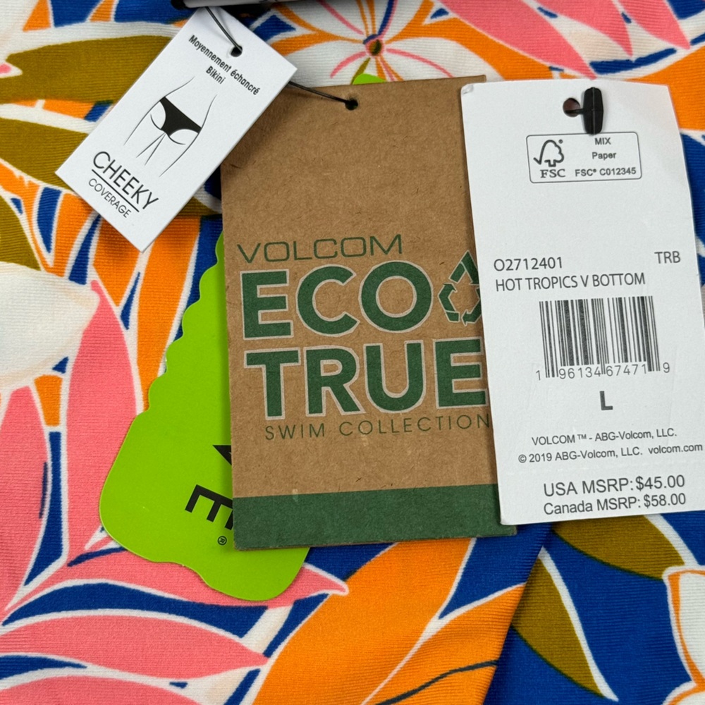NWT Volcom Hot Tropics Blue Floral V Bikini Swimsuit Bottom Large Cheeky - Picture 4 of 7